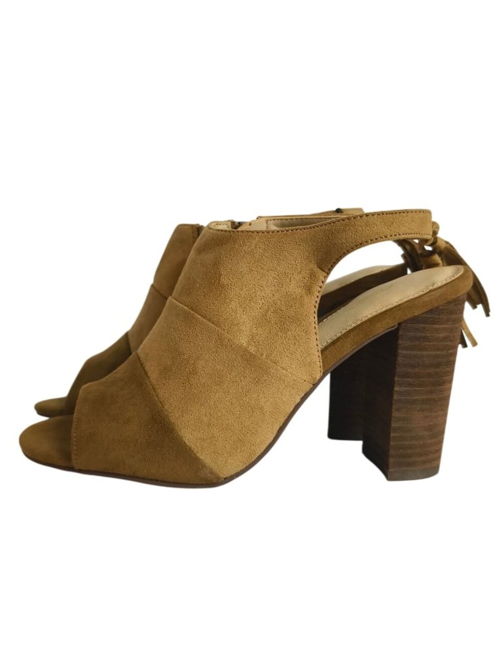 Cato Womens 6 Faux Suede Booties Tan Block Heel Sandals Tassel Accents New